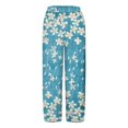 thumbnail image 4 of Women's Casual Pants Striped Linen Pants For Women Summer Casual Wide Leg Pants With Pockets Comfy Cropped Palazzo Pants,Blue Women's Casual Pants XXL, 4 of 5