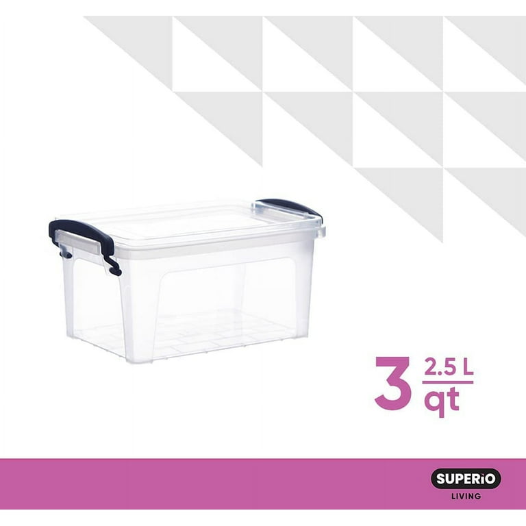Superio Mini Deep Storage Organizer Bin with Lid X-Deep Small Clear Storage Box with Latch for Home, Kitchen, Garage- Store Toys, Food, Supplies