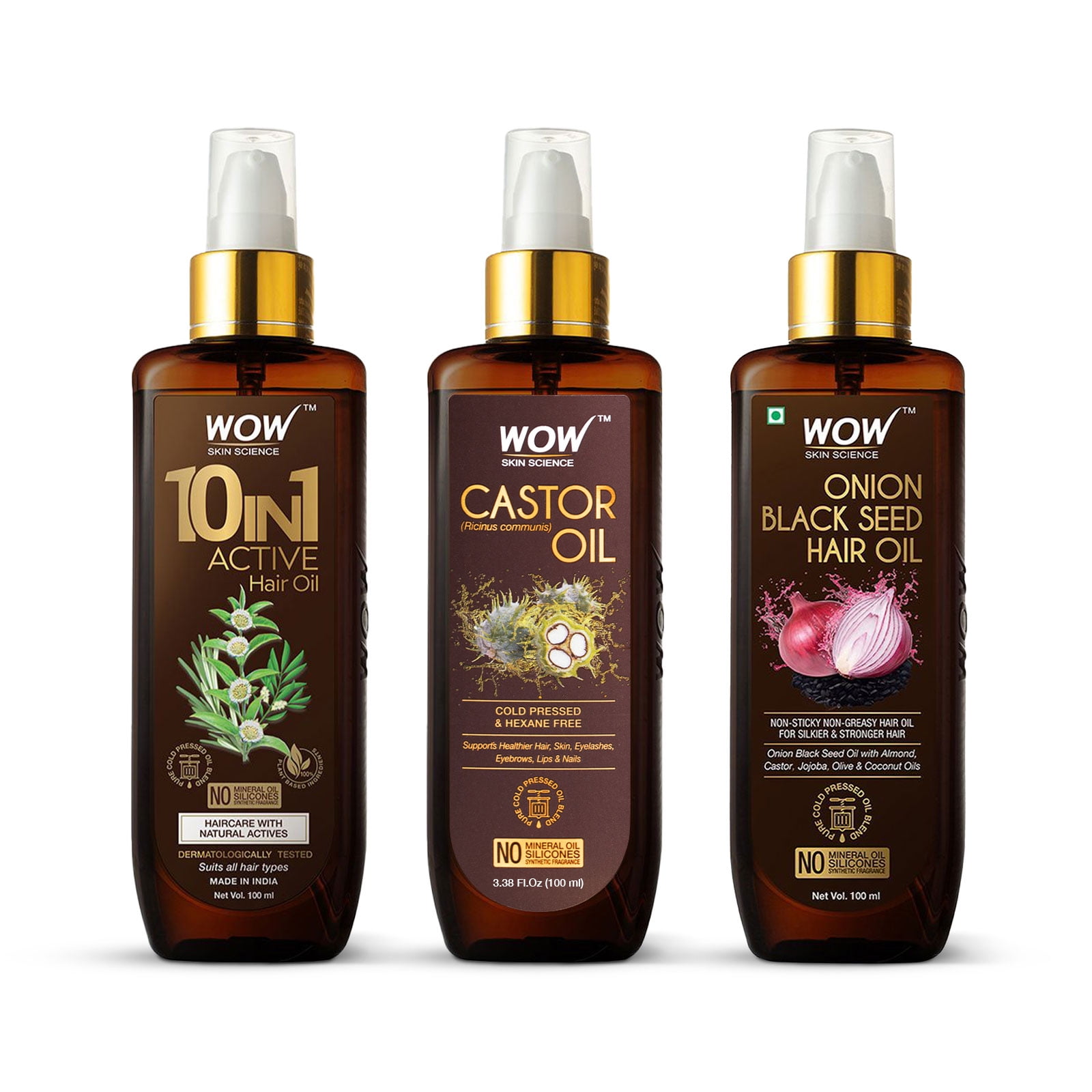 WOW Skin Science Hair Growth Oil + Pure Castor Oil + Onion Black Seed Oil -  100ml - Walmart.com