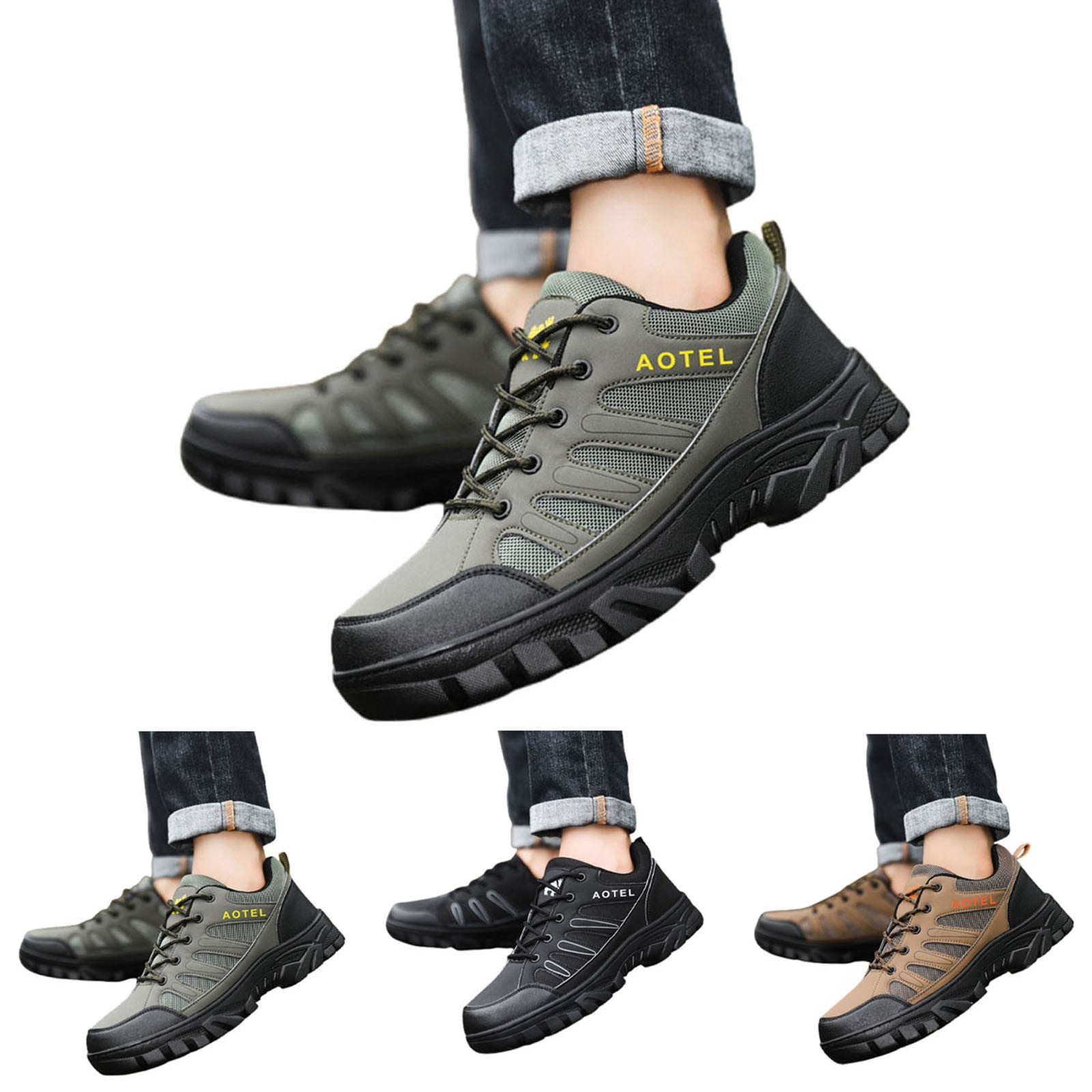 AUDeals Men's Waterproof Hiking Shoes, Lightweight Mountain Trekking Boots with Anti Slip Support, Breathable Outdoor Walking