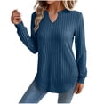 thumbnail image 2 of KkSLirnhs Workout Tops Going Out Tops for Women Plus Size Tunic Tops Women Casual Loose Solid Color Long Sleeves Tops T Shirts Blouse S Blue, 2 of 6