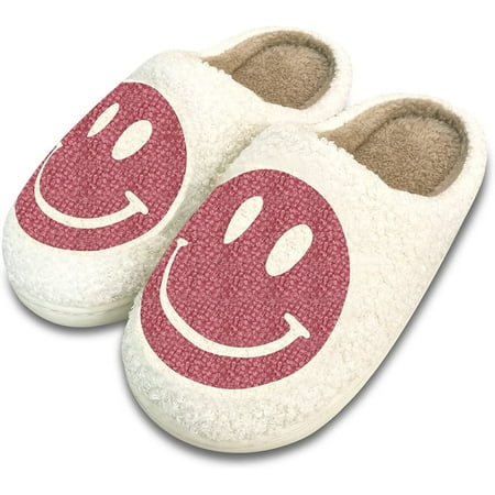 

Smiley Face Slippers Retro Soft Plush Lightweight House Slippers Slip-on Cozy Indoor Outdoor Slippers Slip on Anti-Skid Sole