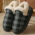 thumbnail image 2 of Rokment Plaid Christmas House Booties Slippers for Women Men Xmas Holiday Checkered Winter Fleece Lined Warm Slip on Boot Home Bedroom Memory Foam Shoes Indoor Outdoor Grey Size 7.5, 2 of 6
