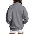 thumbnail image 5 of hoksml Women's Drop Shoulder Full Zip Hoodless Jacket, Stand Collar Casual Sweatshirt with Pockets, Loose Fit Long Sleeve Top, 5 of 8