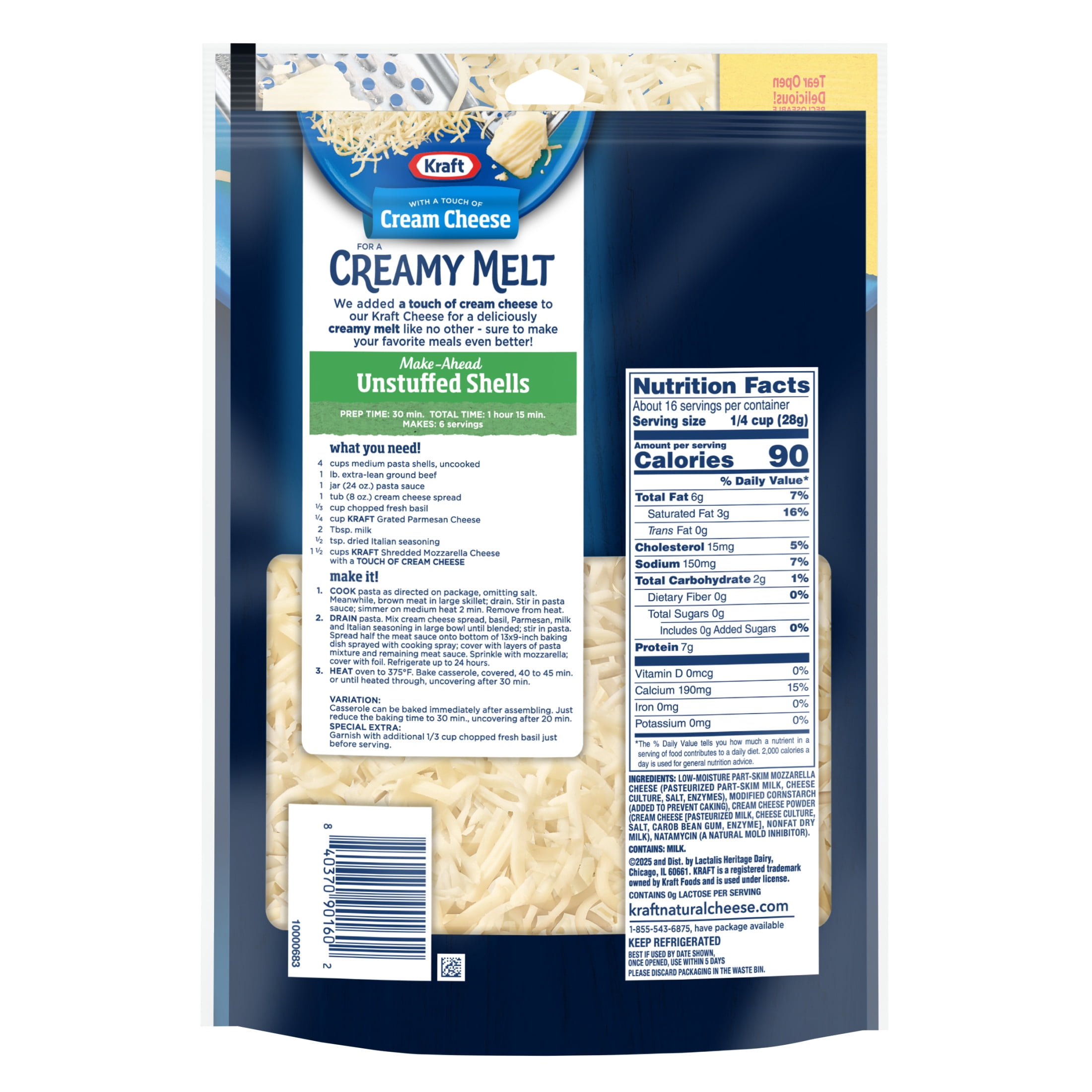 Kraft Natural Creamy Melt Mozzarella Shredded Cheese, 16 oz Bag