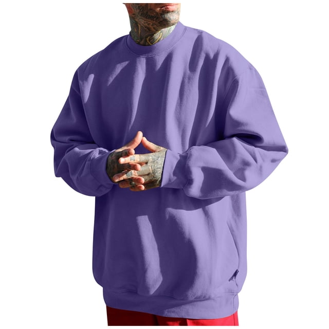 Chandail Décontracté pour Hommes, Manches Longues Col Rond avec Manches Contrastées, Style Sportif pour Courir et Se Détendre Violet TG