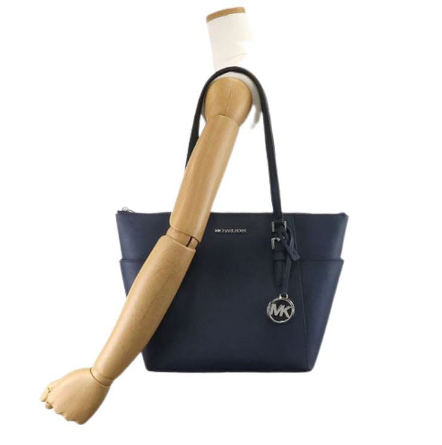 Michael Kors Charlotte Vista Blue Large Leather Top Zip Tote Handbag Purse