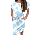 thumbnail image 2 of Jusqu'à 65 % de Réduction! Robes de Mode d'Été pour Femmes 2024 Grande Taille Robe à Lacets Col Rond Manches Courtes avec Ceinture, 2 of 6