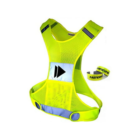 Reflective Running Vest with Pocket - New Super Bright Technology - Best High Visibility Safety for Jogging, Cycling, Sports & Dog Walking - with 2 Hi Vis Arm / Leg Bands - Fits Women, Men &