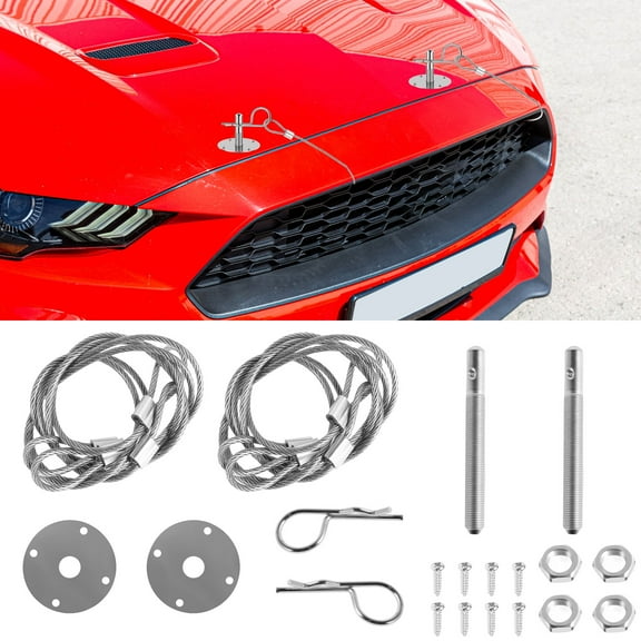 Hood Pin Plate Lock Kit Engine Hood Pin Bonnet Lock Stainless Steel Engine Hood Pins Plate Bonnet Lock Clip Kit Universal Car Racing Hood Pin Lock Car Modified Accessory