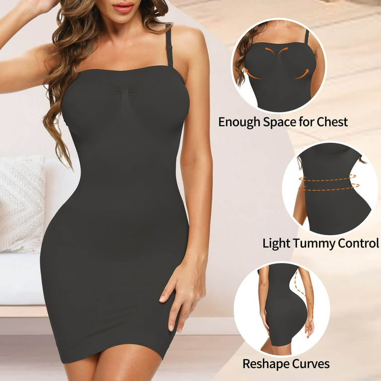 MANIFIQUE 2 Packs Shapewear Slips for Under Dresses for Women Tummy Control  Body Shaper Seamless Full Silps