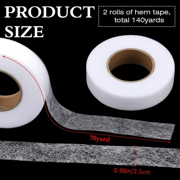 2 roll 140Yds x 1In Iron on Hemming Tape White Fabric No Sewing Wonder Web Witchery Double Sided Fusing Tape Adhesive for Curtains Dresses Clothes Skirts Jeans Art Project