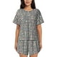 thumbnail image 1 of Fotbe Black And White Houndstooth Conjunto de Pijama Estampado para Mujer, 2 Piezas, Ropa de Dormir con Camiseta de Manga Corta y Shorts Suaves-Medium, 1 of 6