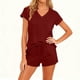 thumbnail image 2 of TaTaai Women's 2-Piece Solid Outfit - Short Sleeve Top & Elastic Waist Drawstring Shorts with Pocket, Casual Basic Set for Daily Wear Gift, 2 of 7