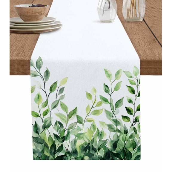 Eucalyptus Leaf Table Runner 72 Inches, Spring Green Botanical Leaves Aesthetic Bed Runner Dresser Scarves Tabletop for Indoor Outdoor Parties/Ceremony/Banquet, 13" x 72"