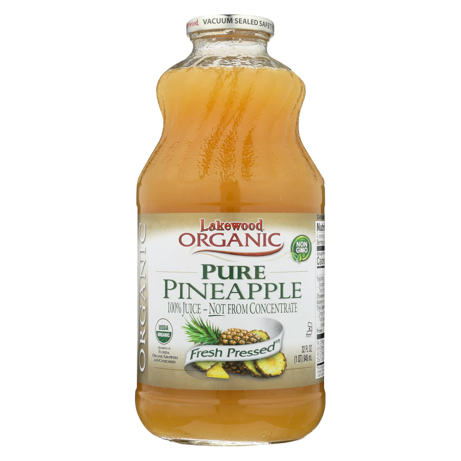 Lakewood Organic Juice Pure Pineapple Case of 6 32 fl oz