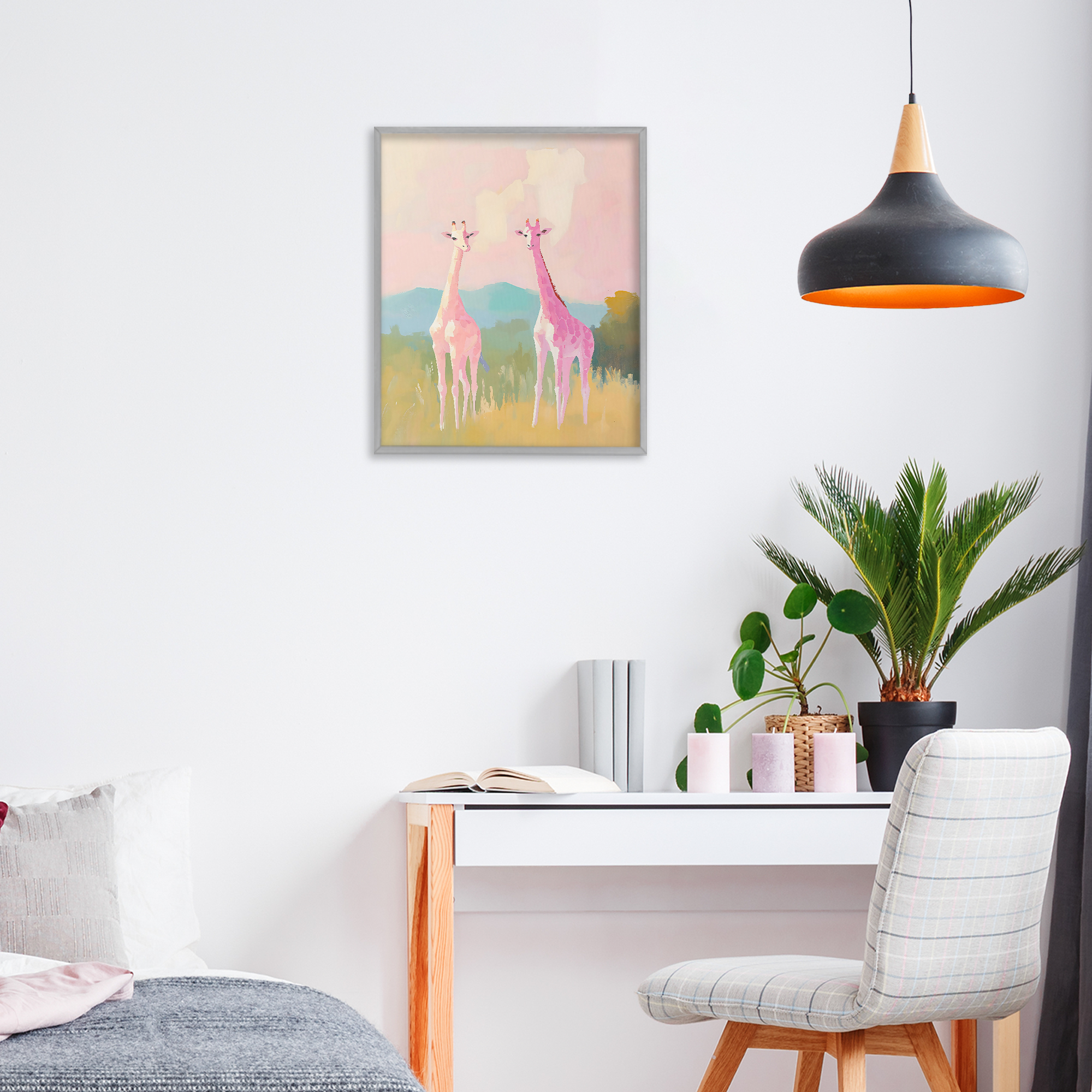 Stupell Industries Pink Giraffes on Savanna Gray Framed Giclee Art, design by The Prints Vibe