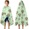 thumbnail image 3 of Green Highland Cow Flower Pattern Hooded Bath Towel，50"x30" for Ages 3 To 12 Kids, Quick Dry Lightweight Soft Microfiber Hood Beach Towel Cover Up for Kids, 3 of 7