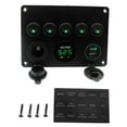 thumbnail image 2 of Geloo 5 Gang Rocker Switch Panel 12V Waterproof Marine Switch Panel Green LED Car Boat Switch Panel with Dual USB Charger Digital Voltmeter and Cigarette Lighter Socket, 2 of 10