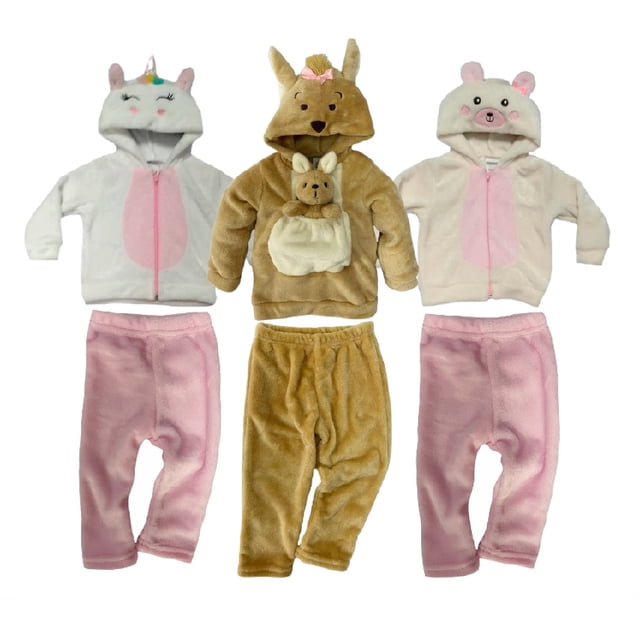 Kit 3 Conjuntos con Gorro Bordado Kiss Unicornio, Canguro, Osita Baby Kisses KitB335