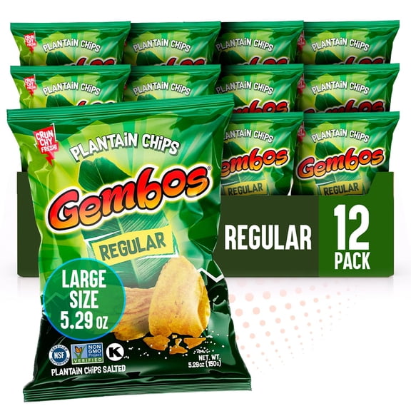 Gembos Original Plantain Chips, Salty Snack, 5.29 oz, 12 Pack