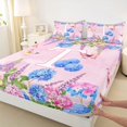 thumbnail image 4 of Manfei Sweet Initial T Print Bed Sheets,Cartoon Flower Full Size Sheets,Multicolored,4pcs, 4 of 6