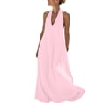 thumbnail image 2 of QUNYINEY A Line Womens Dresses Summer Long Beach Pink Sleeveless Sundress Vacation Loose Fit Halter Casual Dresses, 2 of 7