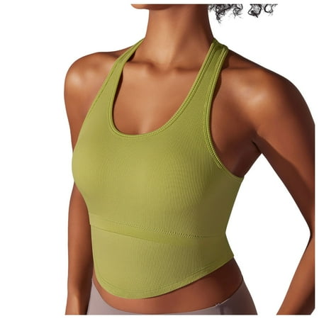 Hfolob Sports Bra for Women Sexy Solid Color Knitted Vest High Support Wireless Yoga Workout Tops