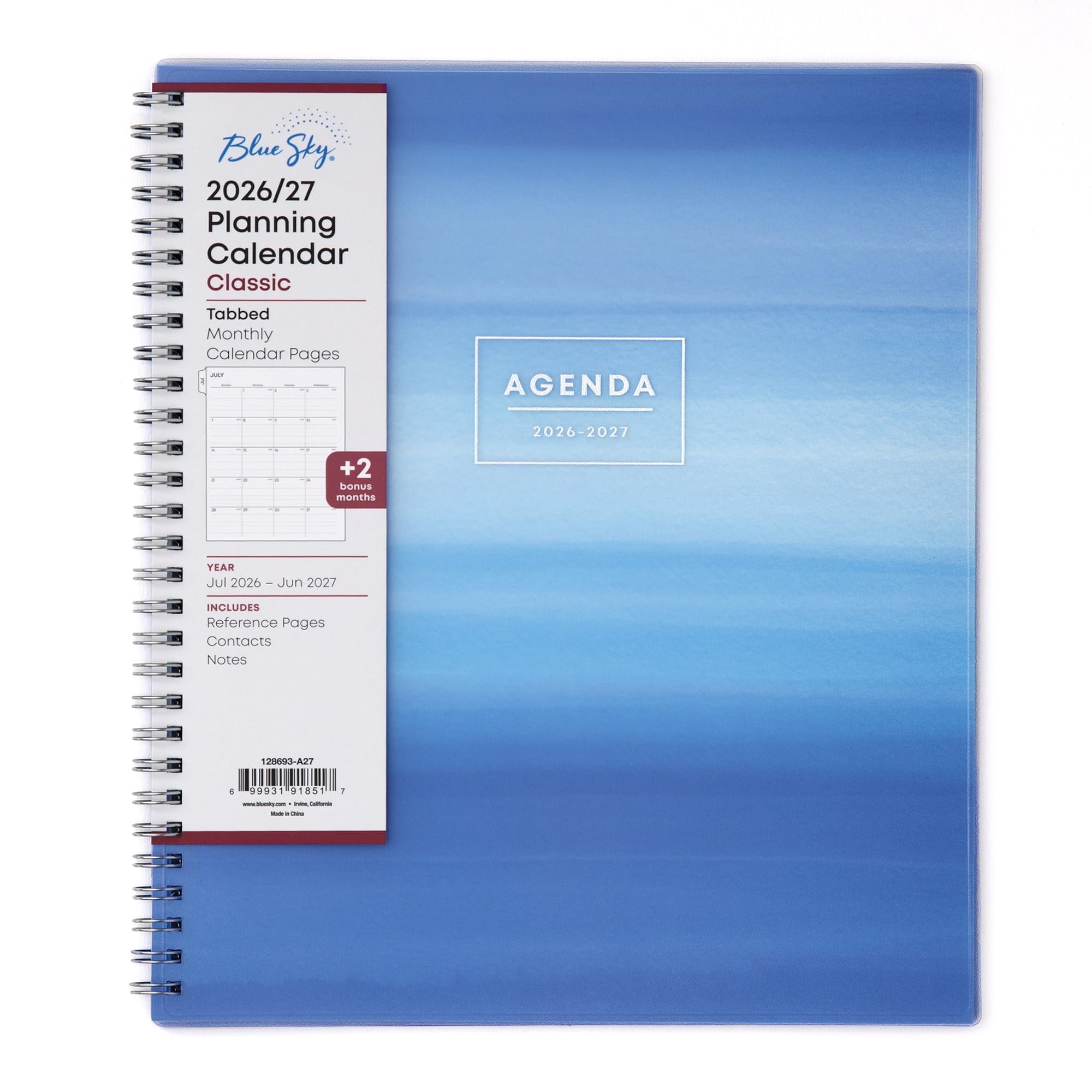 Blue Sky 2026-2027 Monthly Academic Year Planner Calendar, July 2026 - June 2027, 8" x 10", Monthly Layout, Flexible Cover, Laminated Tabs, Wirebound, Chanson