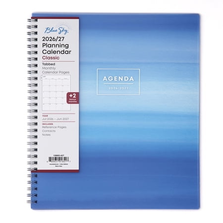 Blue Sky 2026-2027 Monthly Academic Year Planner Calendar, July 2026 - June 2027, 8" x 10", Monthly Layout, Flexible Cover, Laminated Tabs, Wirebound, Chanson