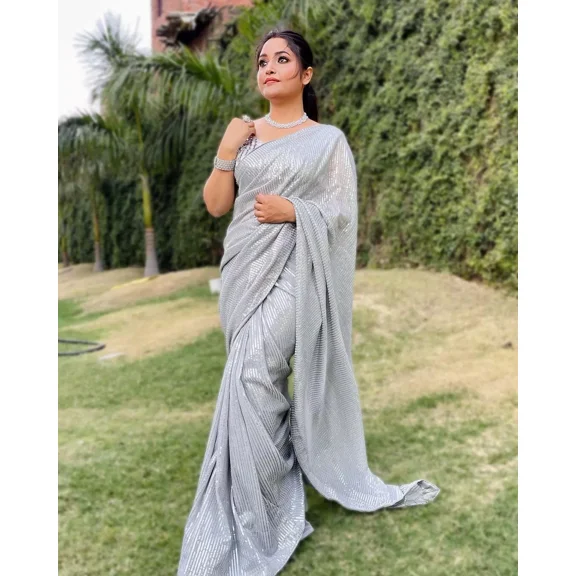 Sethi Trades Designer Georgette Saree with Sequins Work – Indian & Pakistani Wedding Party Wear Sari