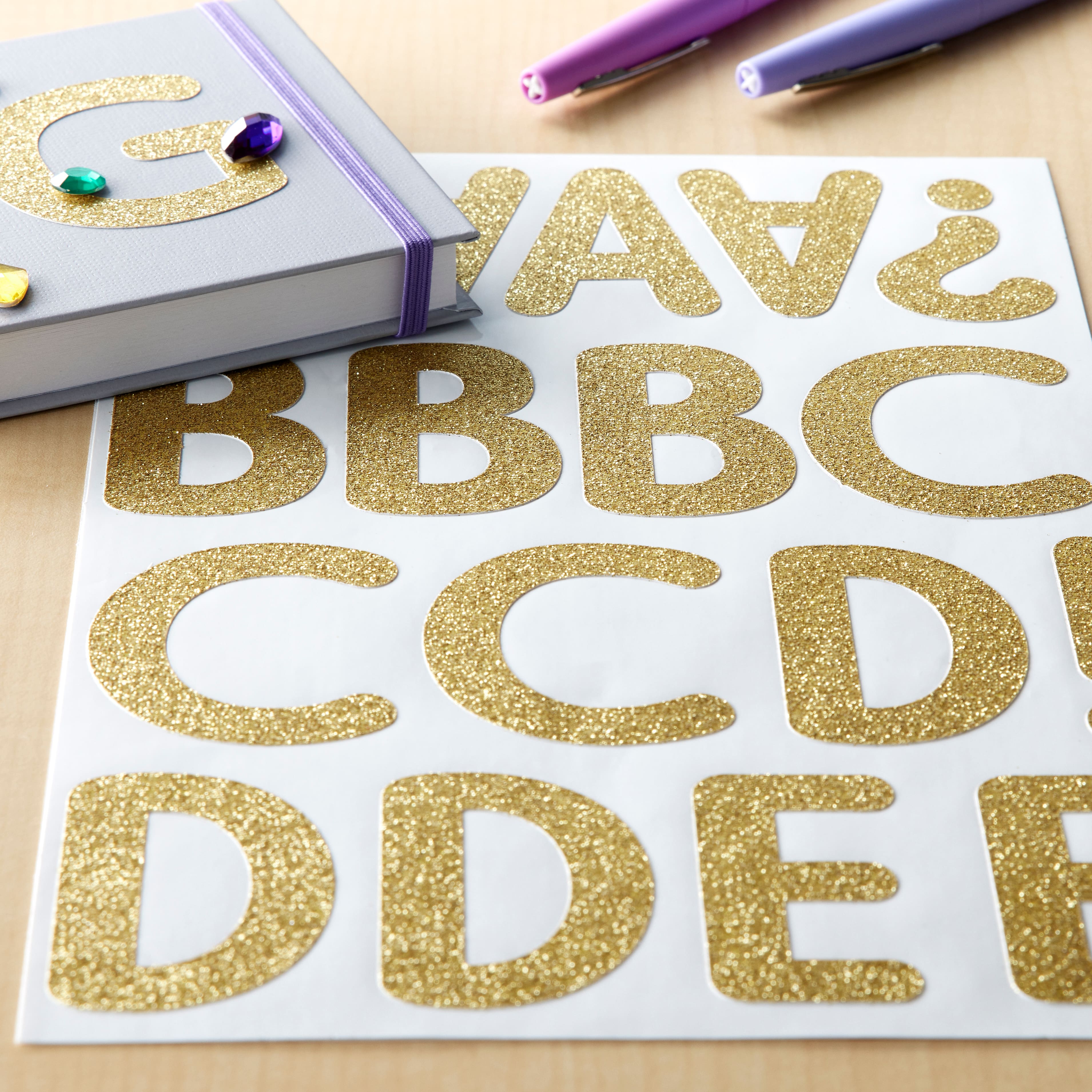 Recollections Gold Glitter Rounded Font Alphabet Stickers, 12 Pack