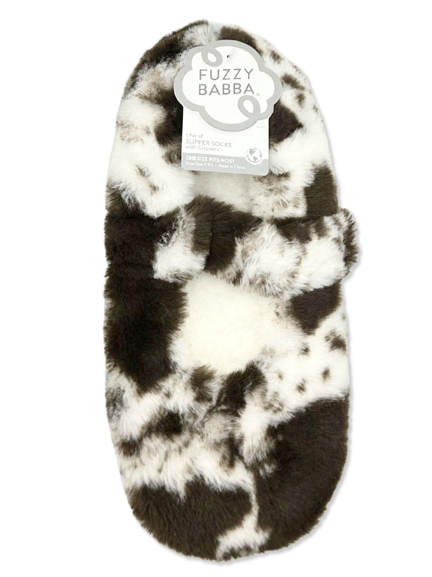 Fuzzy Babba Women's Faux Fur Cow Mary Jane Slipper Socks, 1-Pack, Shoe Sizes 7-9.5