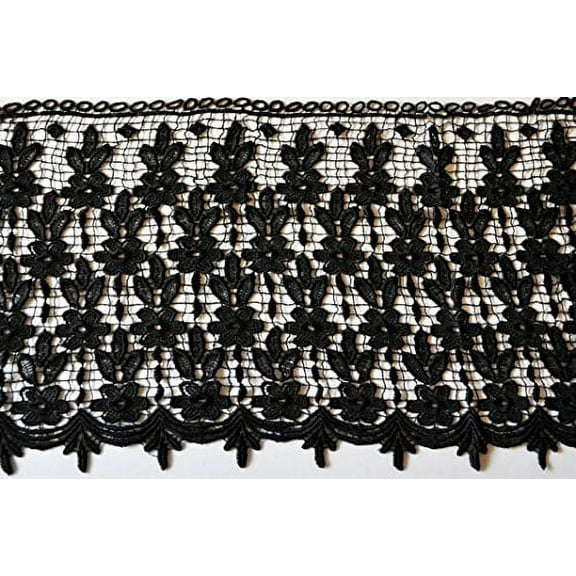 Altotux 13.5" Black and White Large Floral Guipure Venice Lace by Yardage (Black)