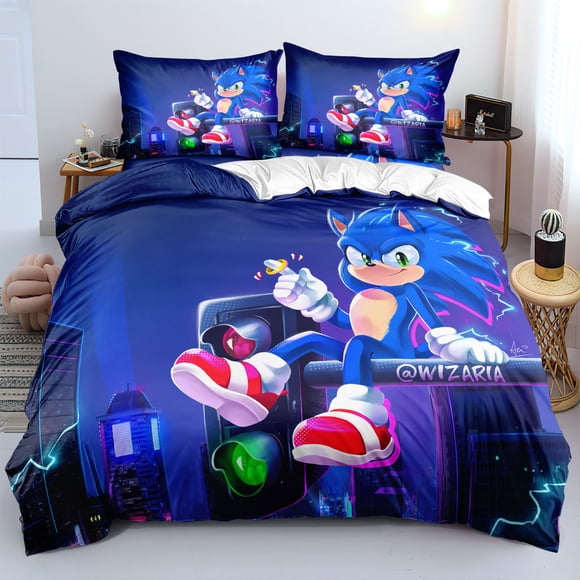 Sonic Bedding Set Of Three, 3D Printing, Microfiber, Duvet Cover, Suitable For Boys And Girls-HAPDEN