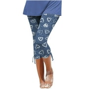 CZHJS Womens Pencil Pants High Waist Boho Summer Beach Pants Capris Compression Pants Floral Printing Comfy Hiking Pants for Ladies Blue L