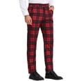 thumbnail image 1 of Pantalones de tela escocesa para hombre, ajuste regular, parte delantera plana, trabajo, baile de graduación, pantalones a cuadros rojo S, 1 of 6