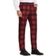 thumbnail image 1 of Pantalones de tela escocesa para hombre, ajuste regular, parte delantera plana, trabajo, baile de graduación, pantalones a cuadros rojo S, 1 of 6
