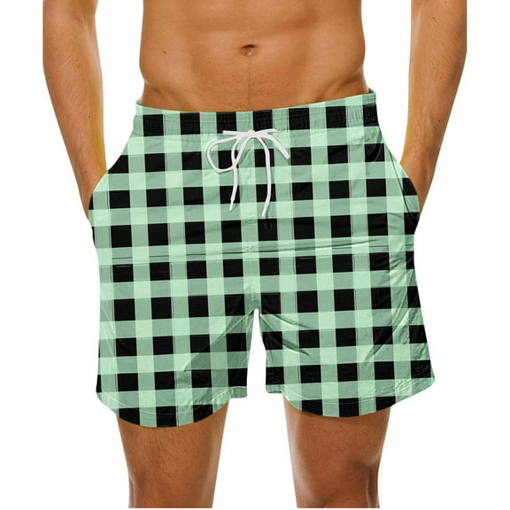 Aueoeo Men's Plus Size Trunks Plaid Checkered Shorts High Waist Drawstring Waist Trunks Casual Shorts With Pockets