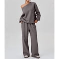 thumbnail image 6 of Women'S 2 Piece Outfits Off the Shoulder Crop Top Wide Leg Sweatpants Matching Lounge Sets Gray XXL, 6 of 8
