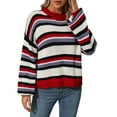 thumbnail image 2 of 2024 Women Round Neck Sweater Winter Puff Sleeve Knit Tops Loose-Fit Colorful Stripe Casual Pullover, 2 of 9