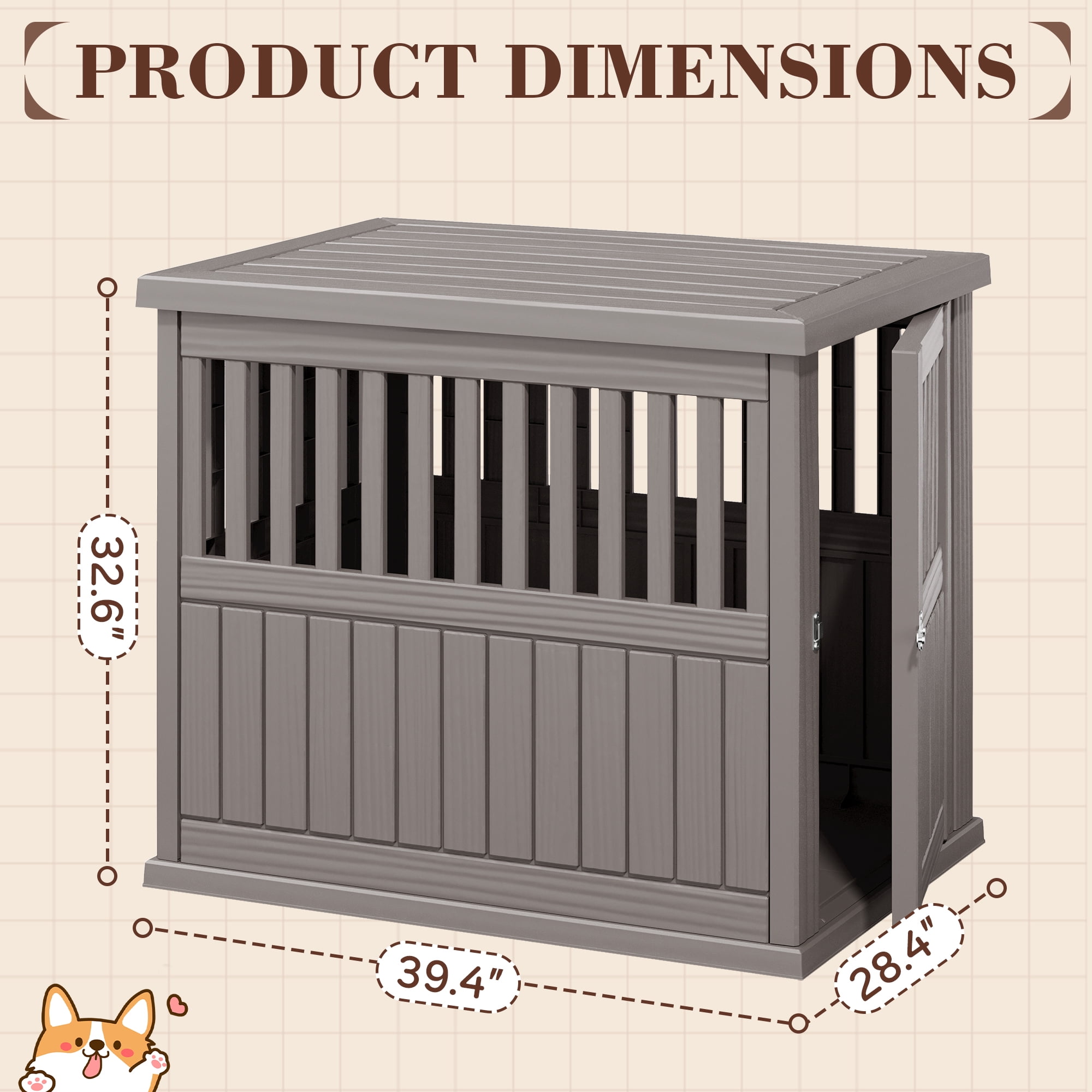 Bifanuo Dog Crate Furniture End Table, Decorative Plastic Kennel with Locking Latch for Medium to Large Breeds, Indoor, Gray