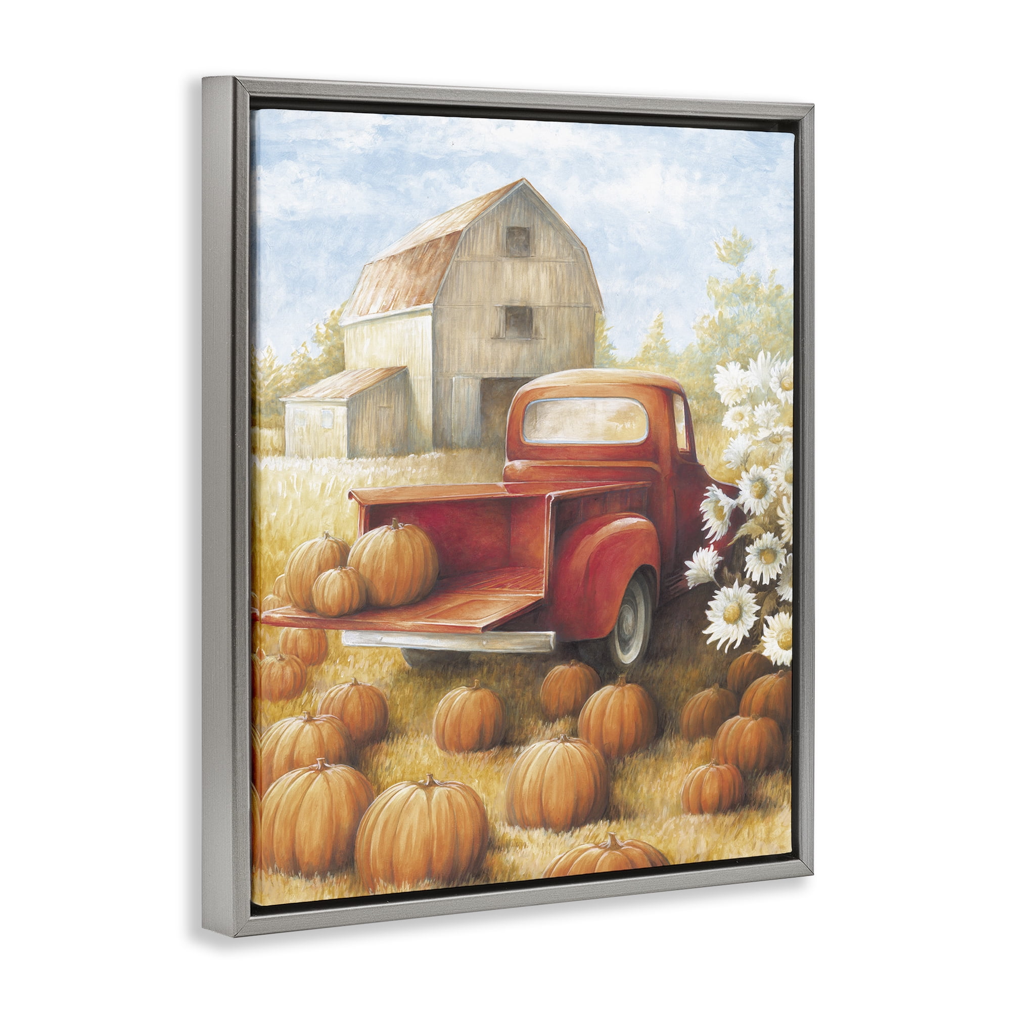 Stupell Industries Pumpkin Harvest Drop Off Landscape Painting Gray Floater Framed Canvas Art Print Wall Art, 17 x 21