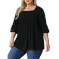 thumbnail image 4 of Agnes Orinda Women's Plus Size Blouses Long Sleeve Square Neck Flowy Pleated Loose Fit Tunic Tops 1X Black, 4 of 6