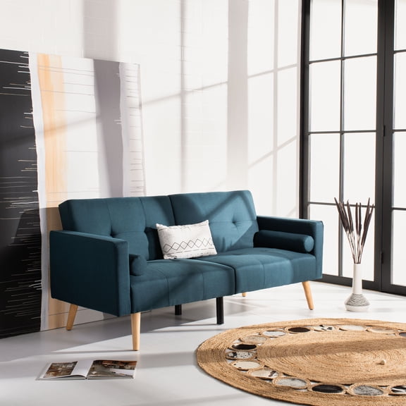 Safavieh Murray Mid-Century Foldable Futon Bed, Navy/Natural