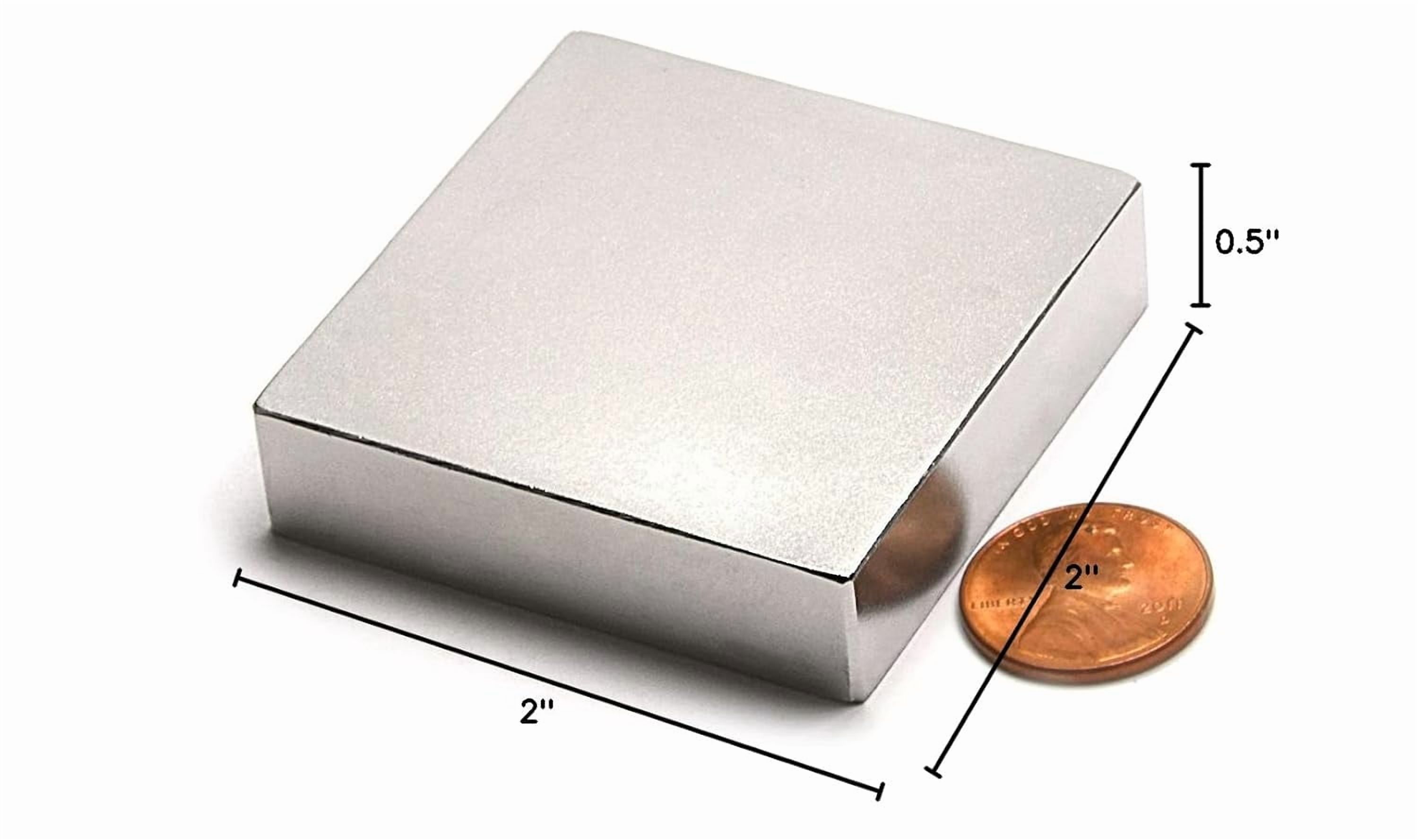 N52 Super Strong Neodymium Block Magnet 2x2x1/2” Flat NdFeB Rare Earth Rectangular Magnet for Science, Projects and Industries, 1-Count