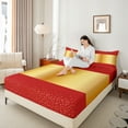thumbnail image 4 of Castle Fairy Female Men Adults Minimalist Wide Stripes 4 Pieces Queen Sheet Sets,Mid Century Red Golden Ultra Soft Flat Sheet,Geometric Polka Dots Queen Fitted Sheet,Microfiber Bedroom Decor, 4 of 7