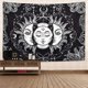 thumbnail image 4 of Tapiz de sol y luna Tapiz de sol ardiente en blanco y negro con estrellas Tapiz psicodélico Tapiz indio para habitación, 4 of 5