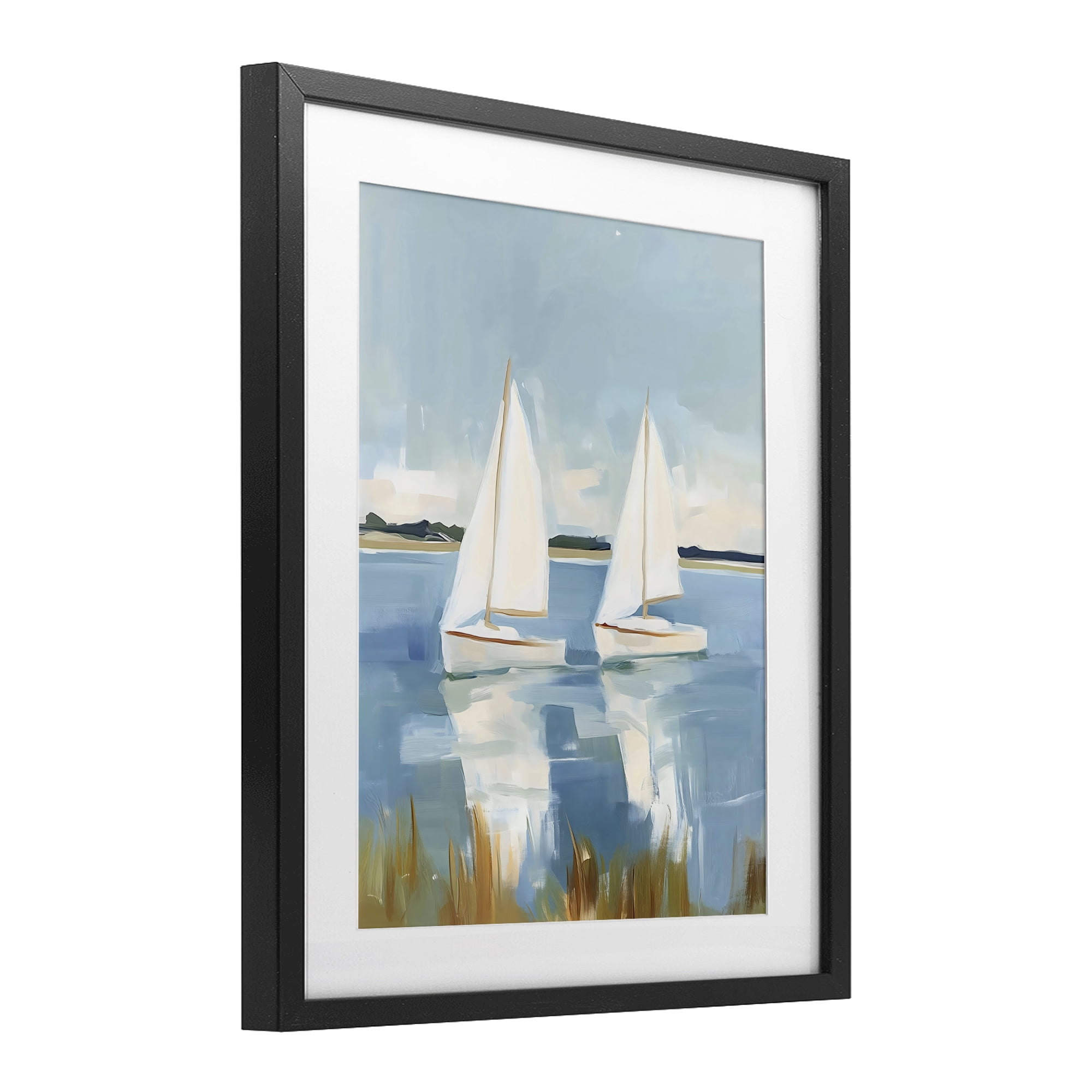 Stupell Industries Twin Sailboats By Shore Black Framed Print Under Glass, design by The Prints Vibe