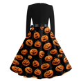 thumbnail image 6 of Women's Halloween Dress Castle Pumpkin Long Sleeve 1950s Hepburn Fall Dresses Crew Neck Cocktail Cute Casual Tea Length Dress with Belt XL, 6 of 6